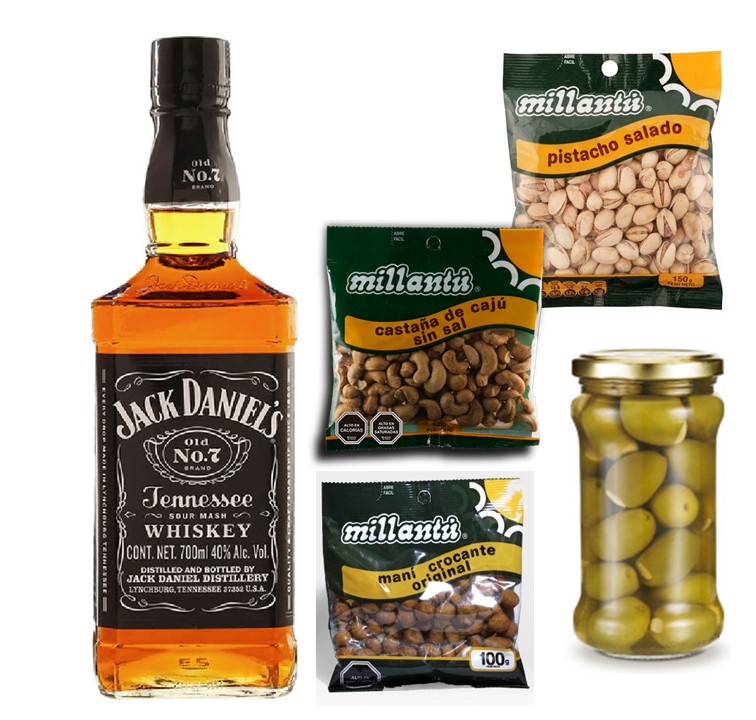 Whisky Jack Daniels 700cc Mani, Pistacho, Castaas y Aceitunas